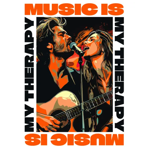 Pair singing into the microphone with a musical phrase