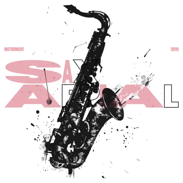 Phrase with saxophone in grunge style design