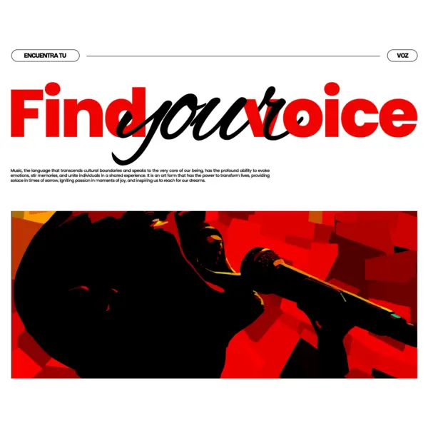 Singer in a red grunge effect singing at the microphone design