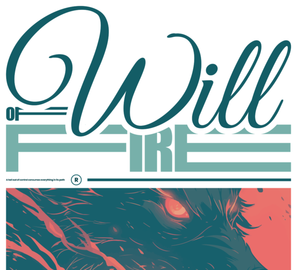 Anime phrase superimposed with a fire dragon illustration design