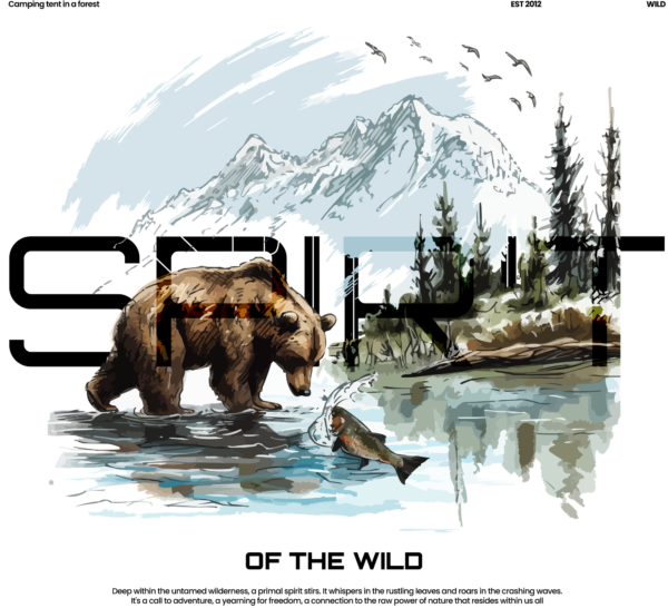 Bear catching a fish in the middle of a lake design