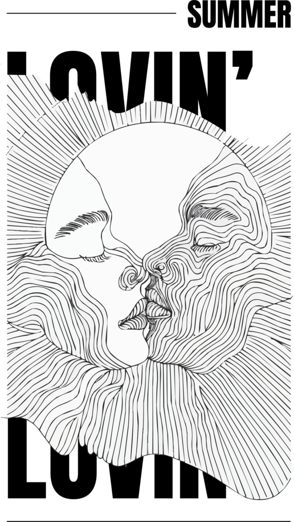 Couple kissing in a black and white lines effect design