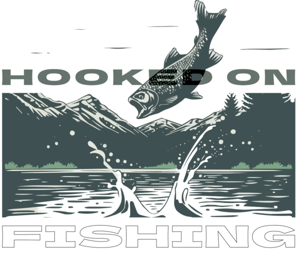 Fish jumping in the lake with mountains in the background design