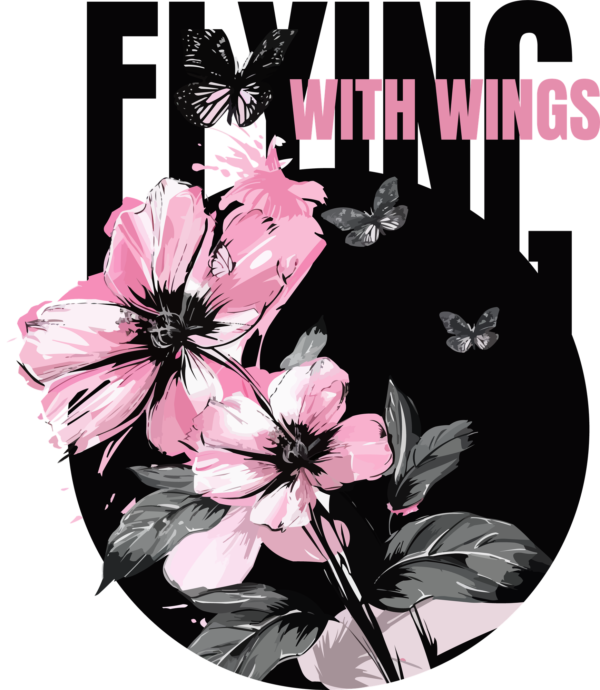 Flowers coming out of a dark background with phrase in pink color design
