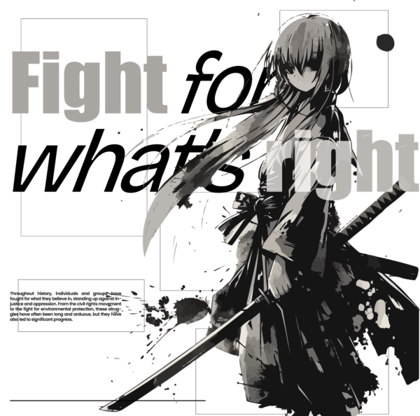 Girl holding a katana in grunge style design