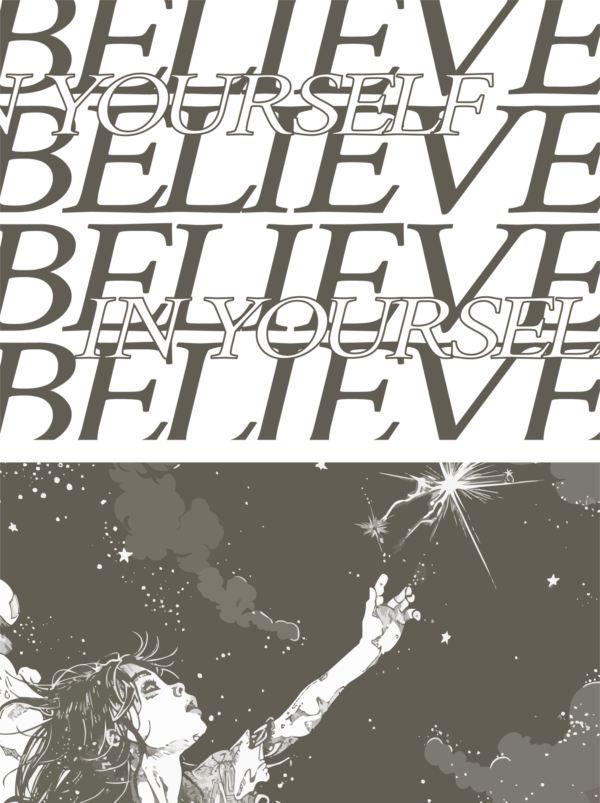 Girl playing with the stars with girly phrase design