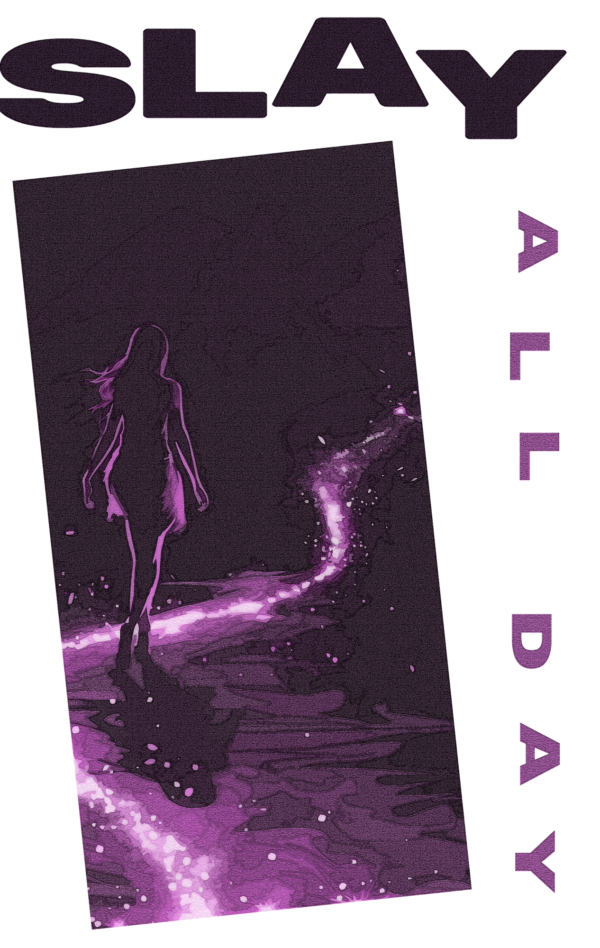 Girl walking on a pink and shiny path design