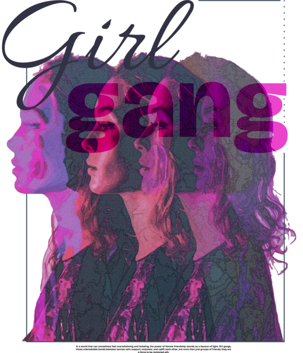 Group of women with double exposure effect and phrase design