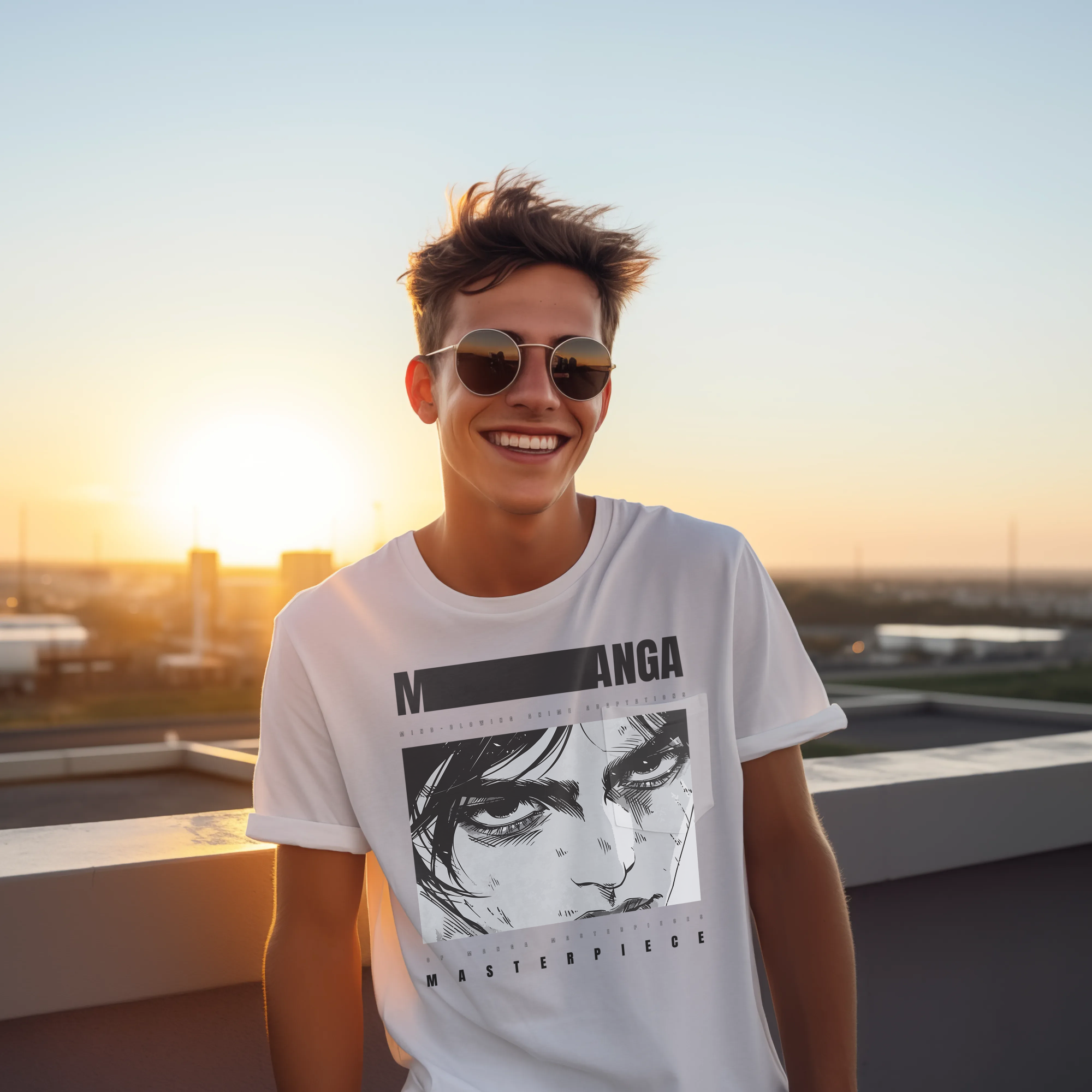 Manga character face with a blank phrase black and white design t-shirt ...