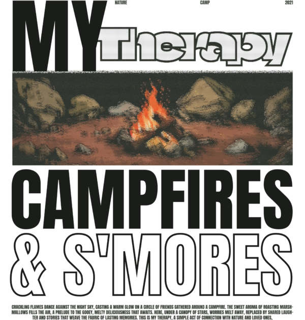 Phrase of camping with a bonfire in the middle of the forest design