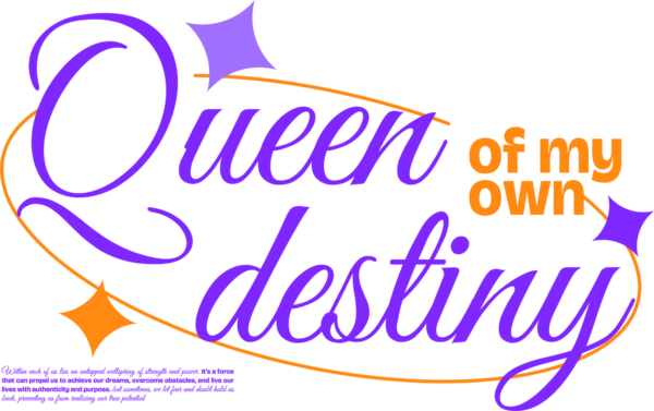 Queen phrase with purple ornaments design