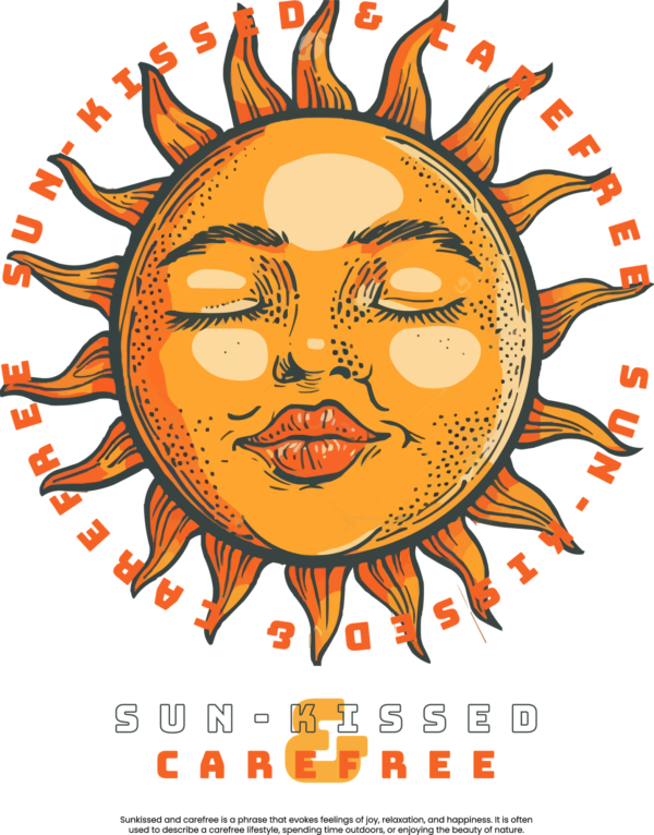 Radiant sun with vintage style face and a summer phrase design