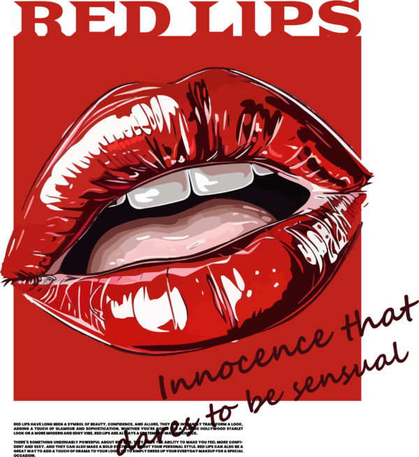 Red lips attractive on a red background with a phrase design