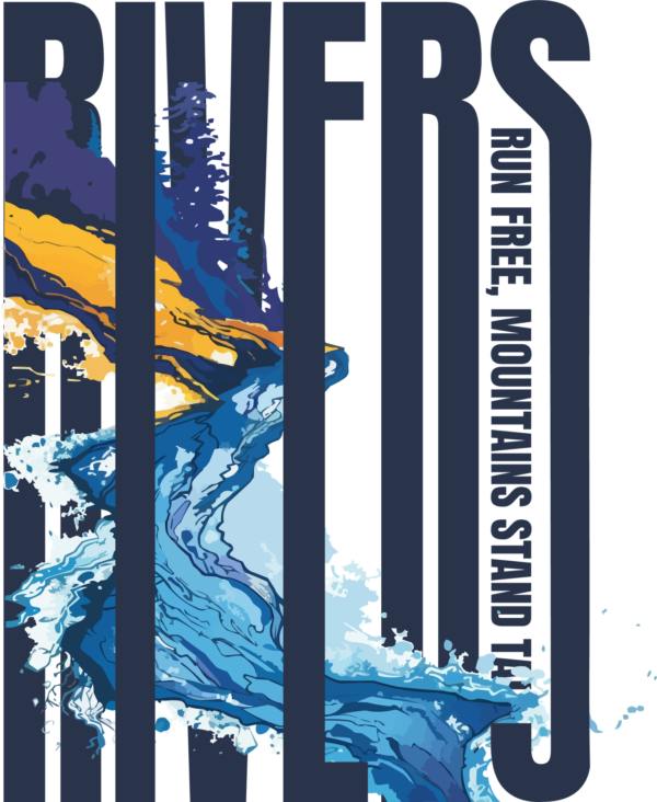 River flowing through a gorge adorned with a phrase design