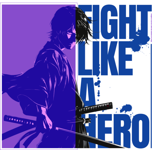 Samurai carrying his katana and a fighting phrase design