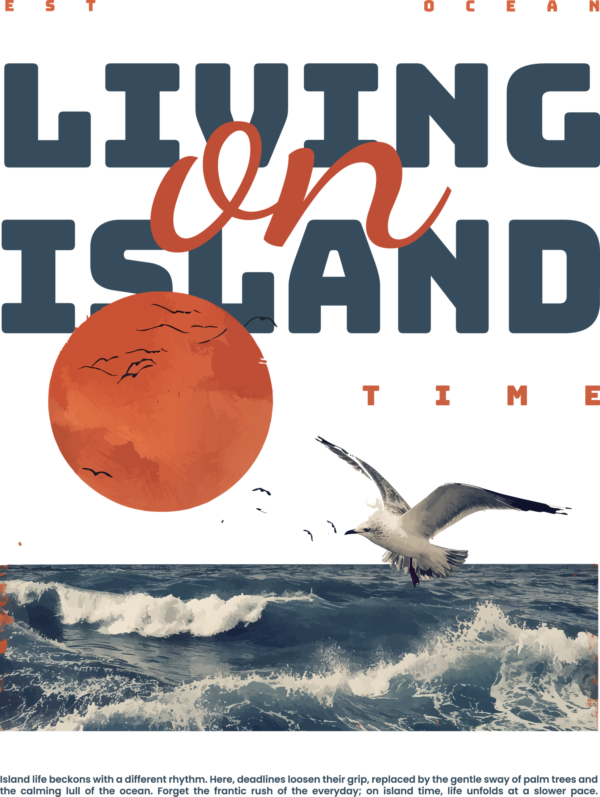 Seagulls flying over the waves in a summer phrase design