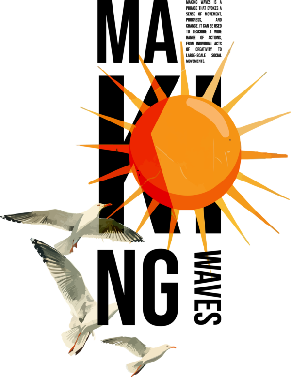 Seagulls generating a double exposure effect over a summer phrase design