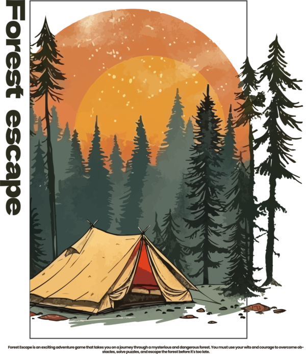 Tent under a sunset in the forest design
