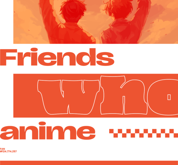 Two friends raising their hands with a friendship phrase design