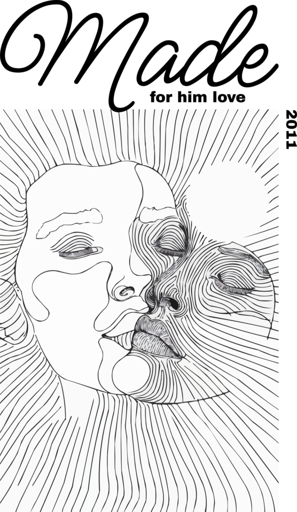 Unified couple in a black and white lines effect design