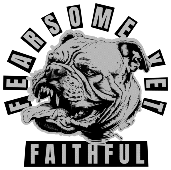 Aggressive pitbull with a newspaper style slogan design