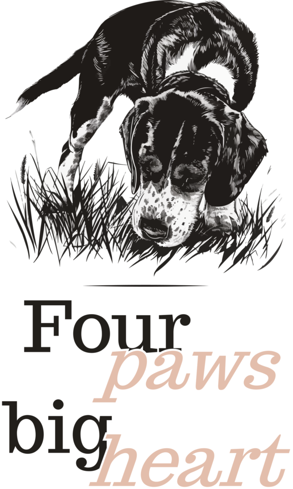 Beagle smelling grass with a phrase in serif font design