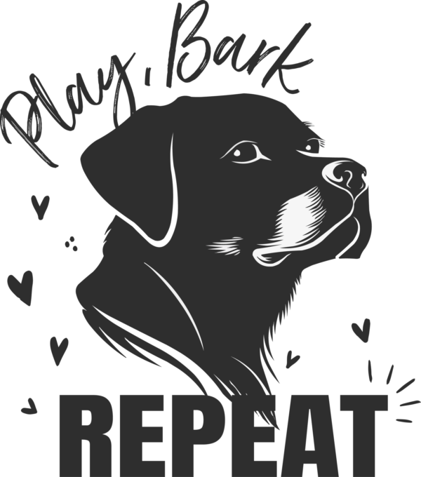 Black labrador silhouette decorated with hearts and sparkles around a phrase design
