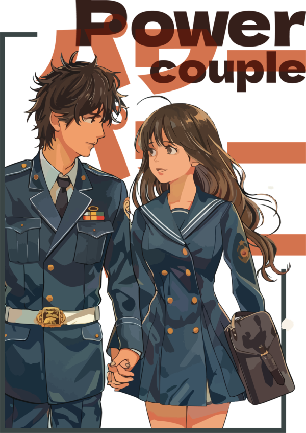 Couple of boyfriends with police uniforms in manga style design