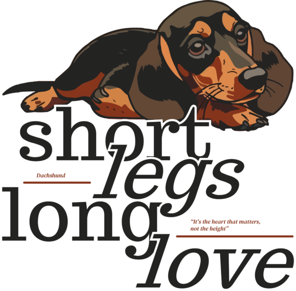 Dachshund lying decorated with a phrase design