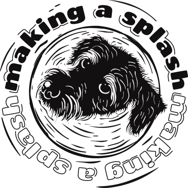 Dog looking at the sky with circular phrase design