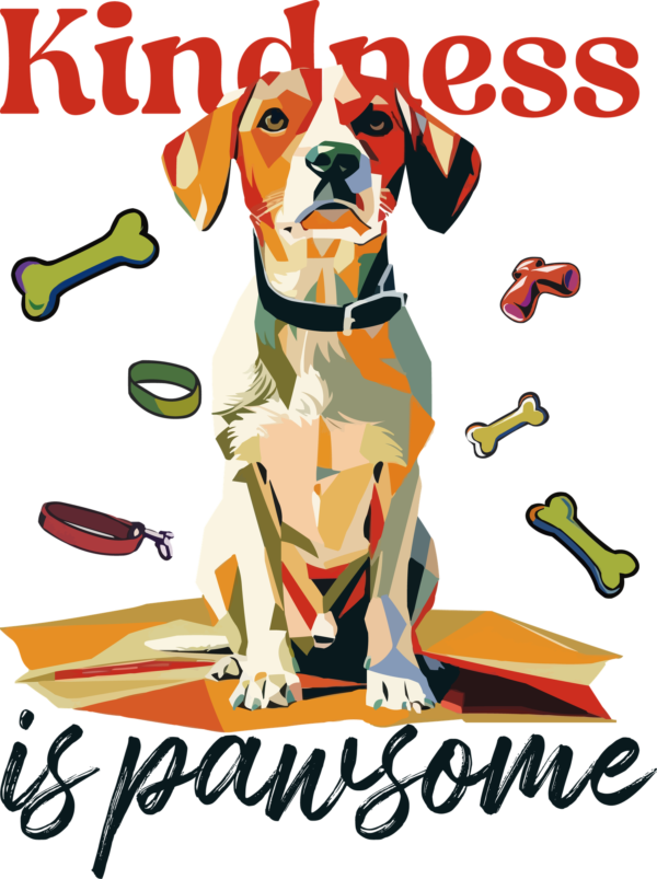 Dog sitting in geometric and colorful style decorated with a phrase design