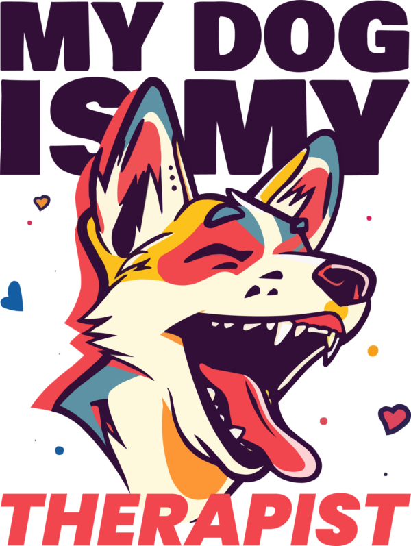 Dog sticking out tongue with phrase and decorations design