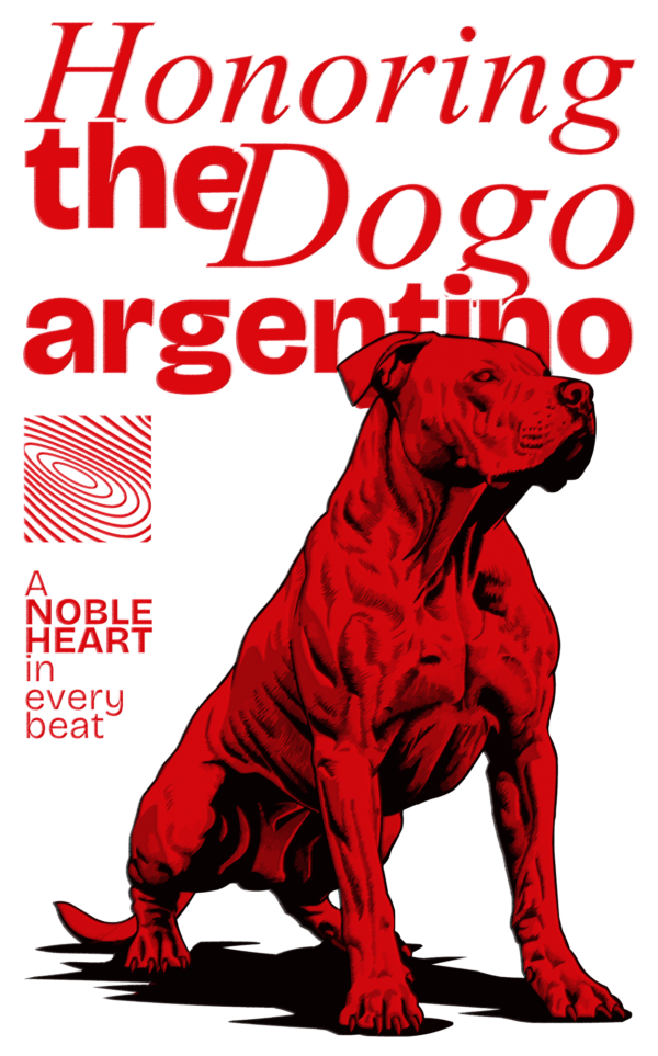 Dogo argentino in full body overlayed with a related phrase design