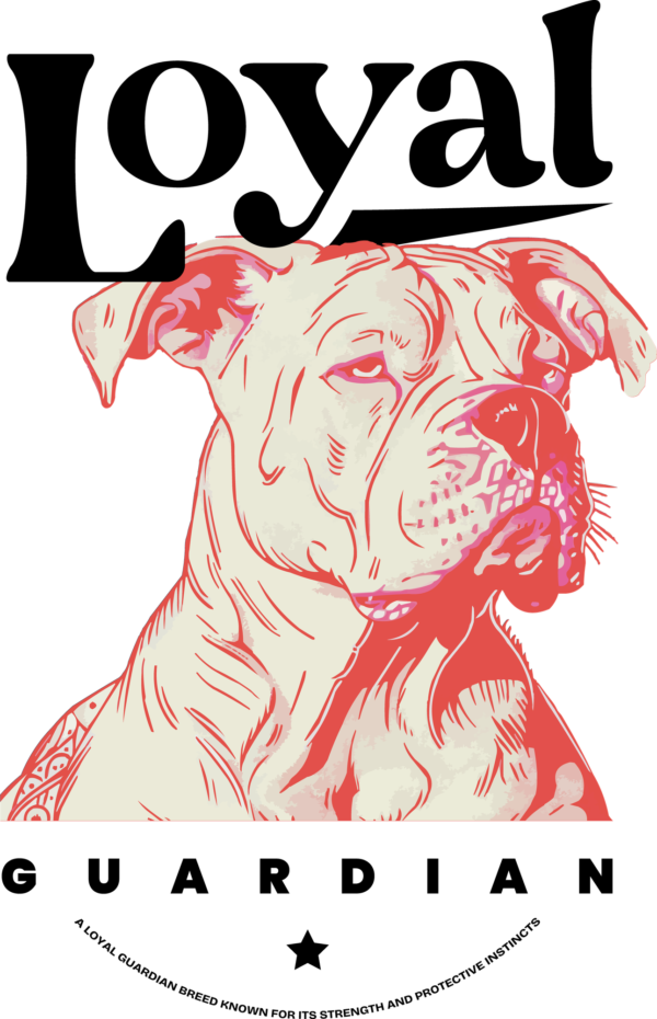 Face of an aggressive argentinian dogo with a phrase in bold design