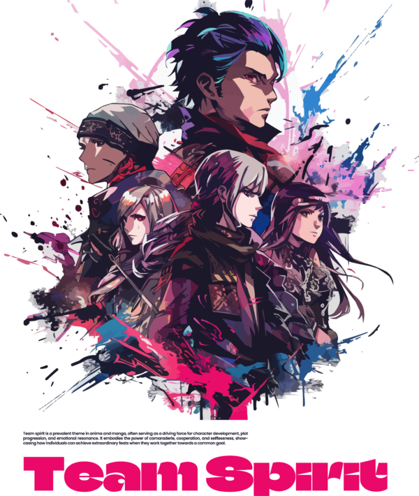 Group of Japanese wrestlers gathered with a paint explosion effect design