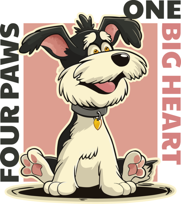 Happy dog sitting on a pink background with phrase design