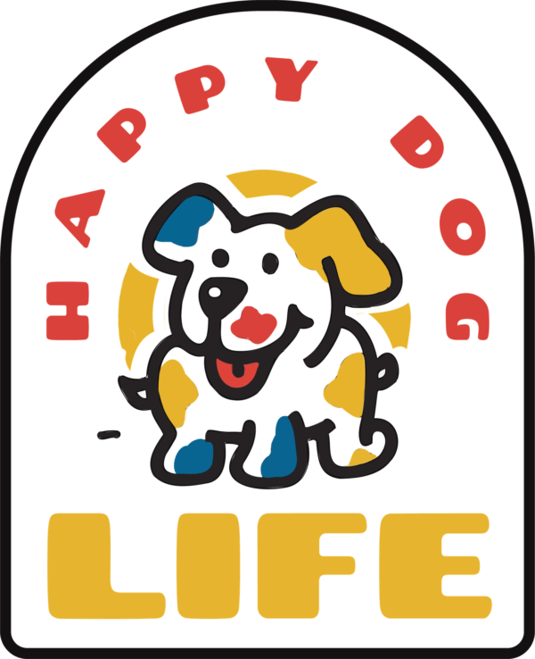 Happy dog with colored spots framed design