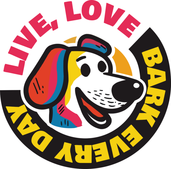 Happy dog with colorful spots design