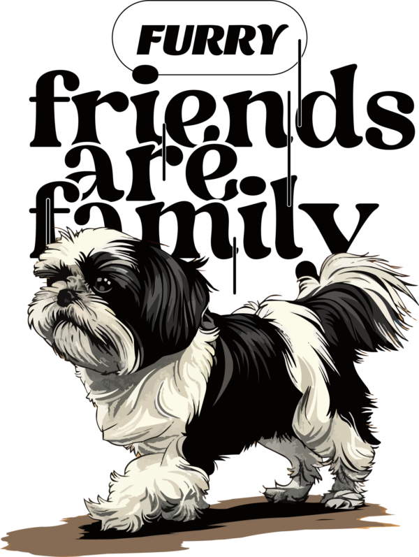 Happy shihtzu walking with a related phrase design