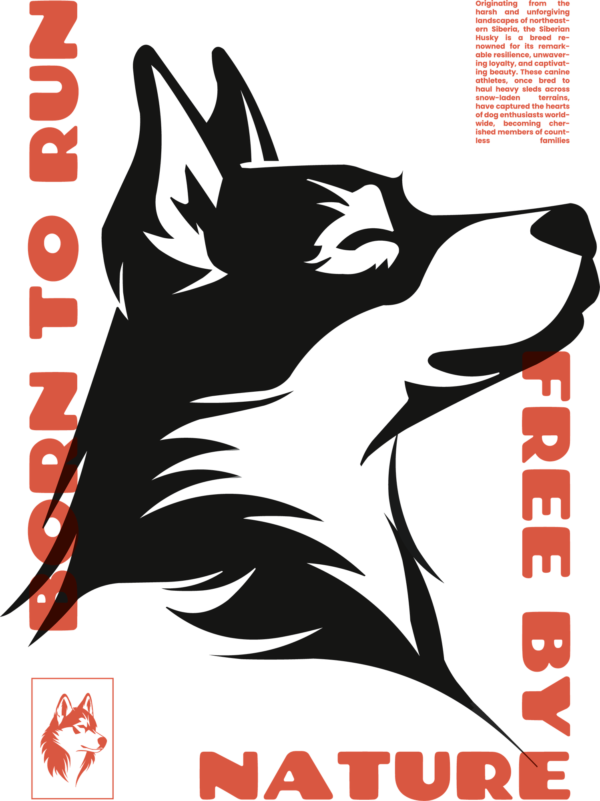 Husky contemplating the horizon with a phrase in a frame design