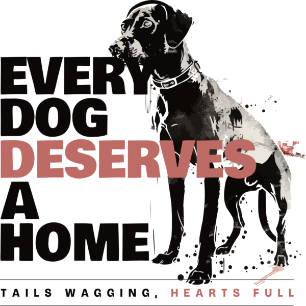 Illustration of dog in black and white with overlayed phrase design