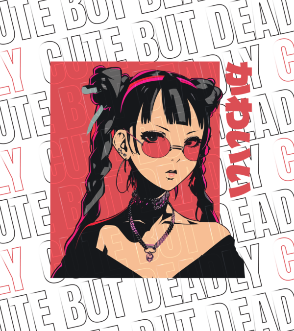 Japanese girl with glasses and braids in manga style design