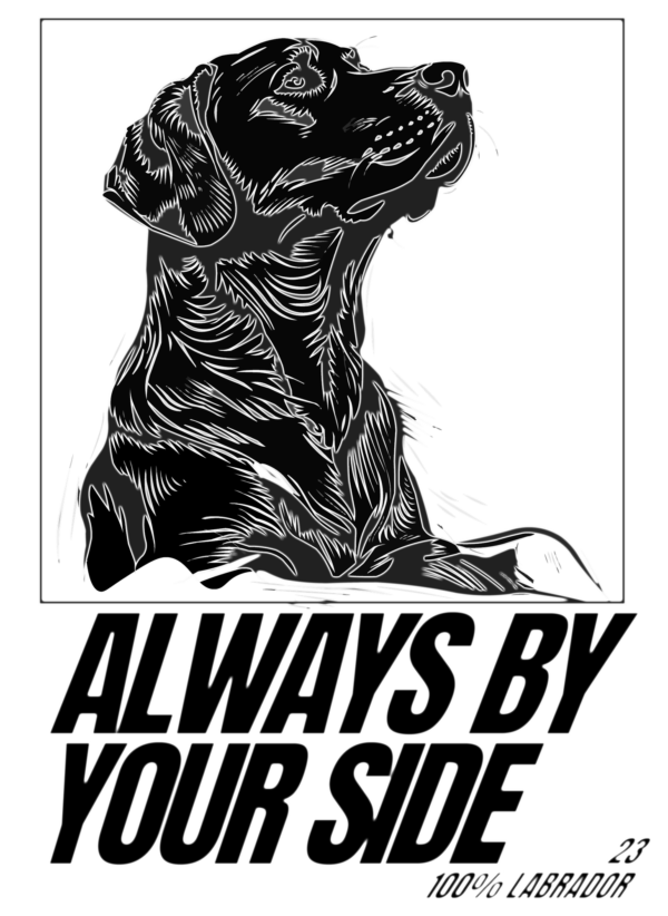 Labrador looking at the horizon in a frame with neon effect design