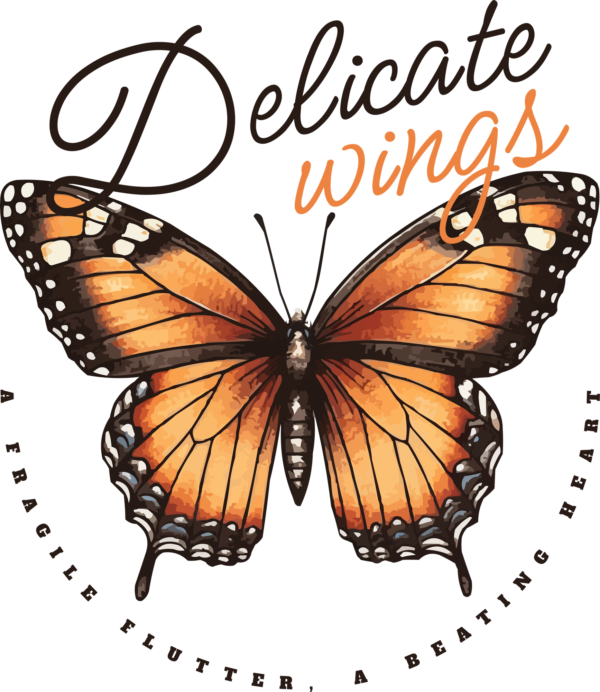 Butterfly extending its wings with a phrase in script and arc effect design