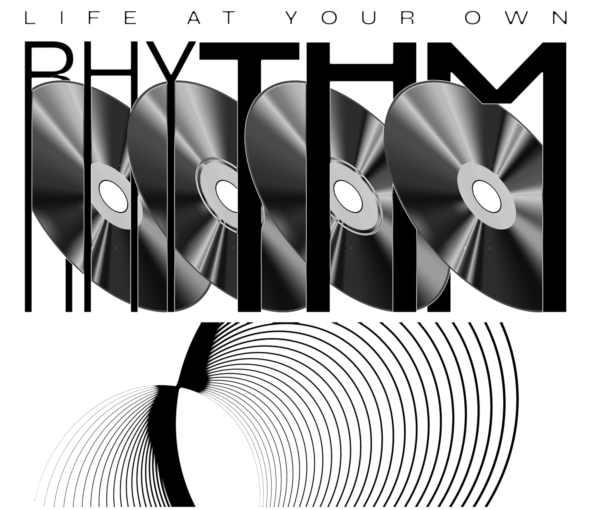 Distorted musical phrase on black and white vinyls design