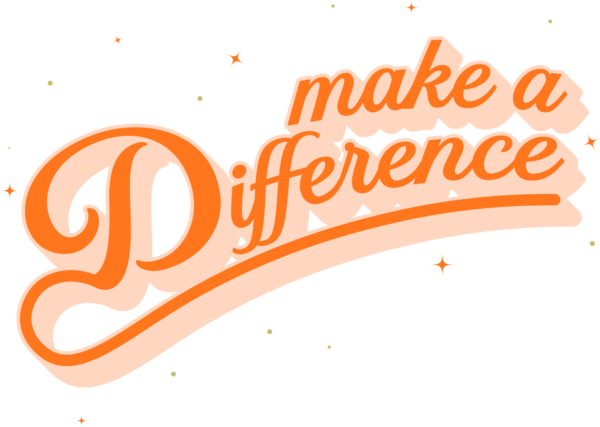 Handwritten phrase in orange with decorative border design