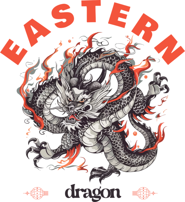 Japanese dragon in tattoo style with a phrase in arc form design