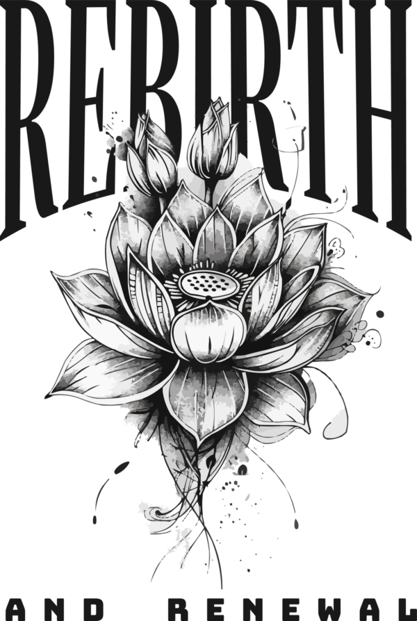 Lotus flower superimposed on a related phrase design
