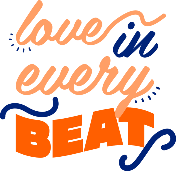 Love phrase in handwritten font with orange tones and blue ornaments design