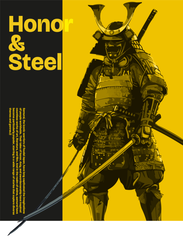 Samurai with his suit and wielding his two tone colored swords, design